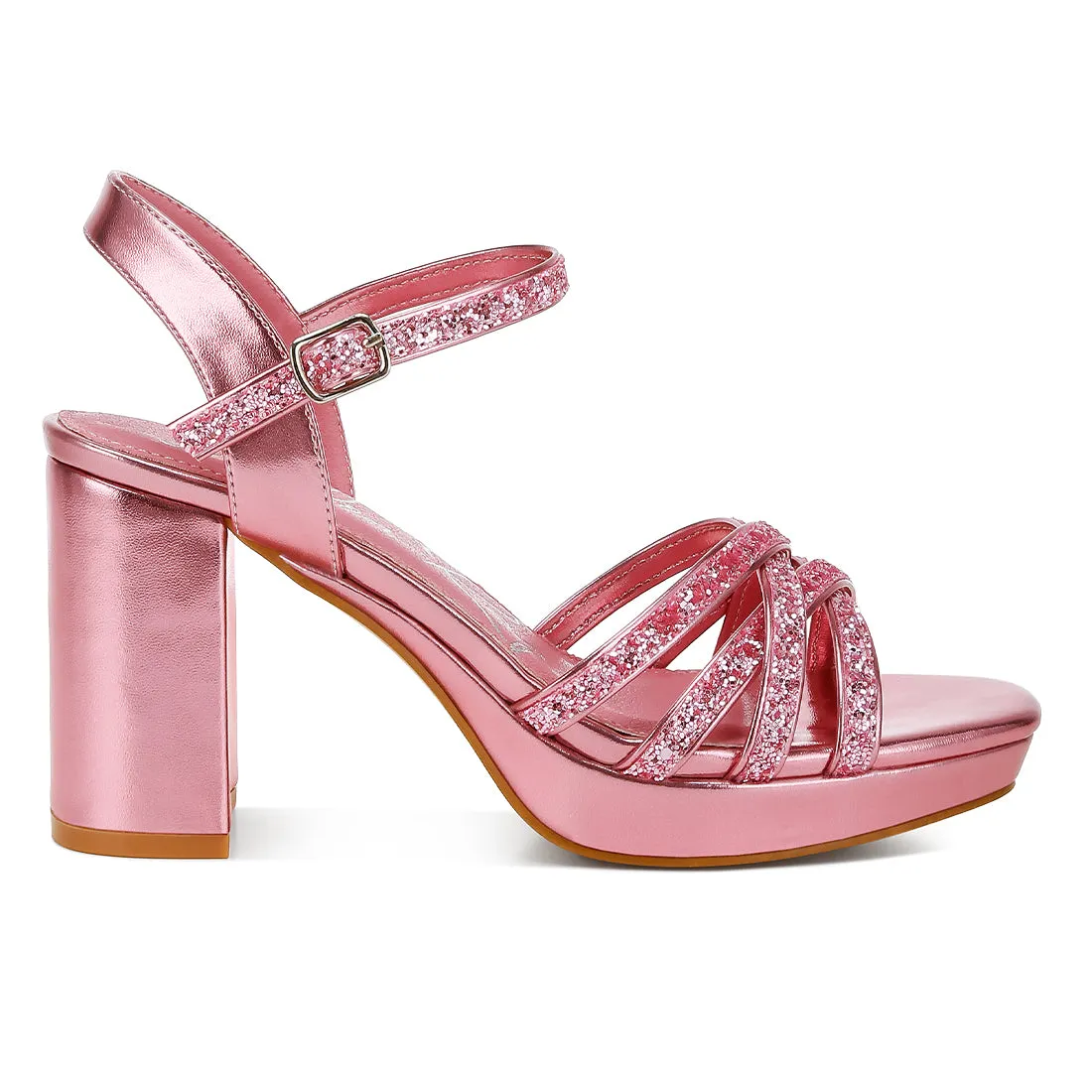 Glitter Strappy Block Sandals