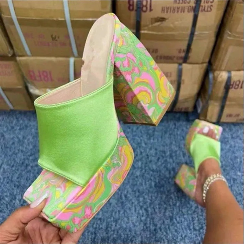 Hnzxzm Chunky Platform High Heels Sandals Women 2023 Summer Thick Heeled Beach Slippers Woman Plus Size 43 Outdoor Slides Flip Flops