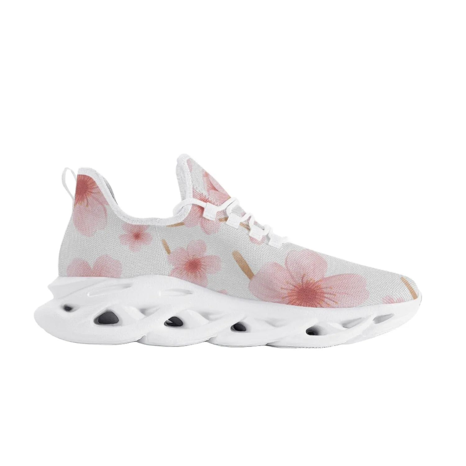 Japanese Pink Flowers White Wave Sole Lace-up Sneakers