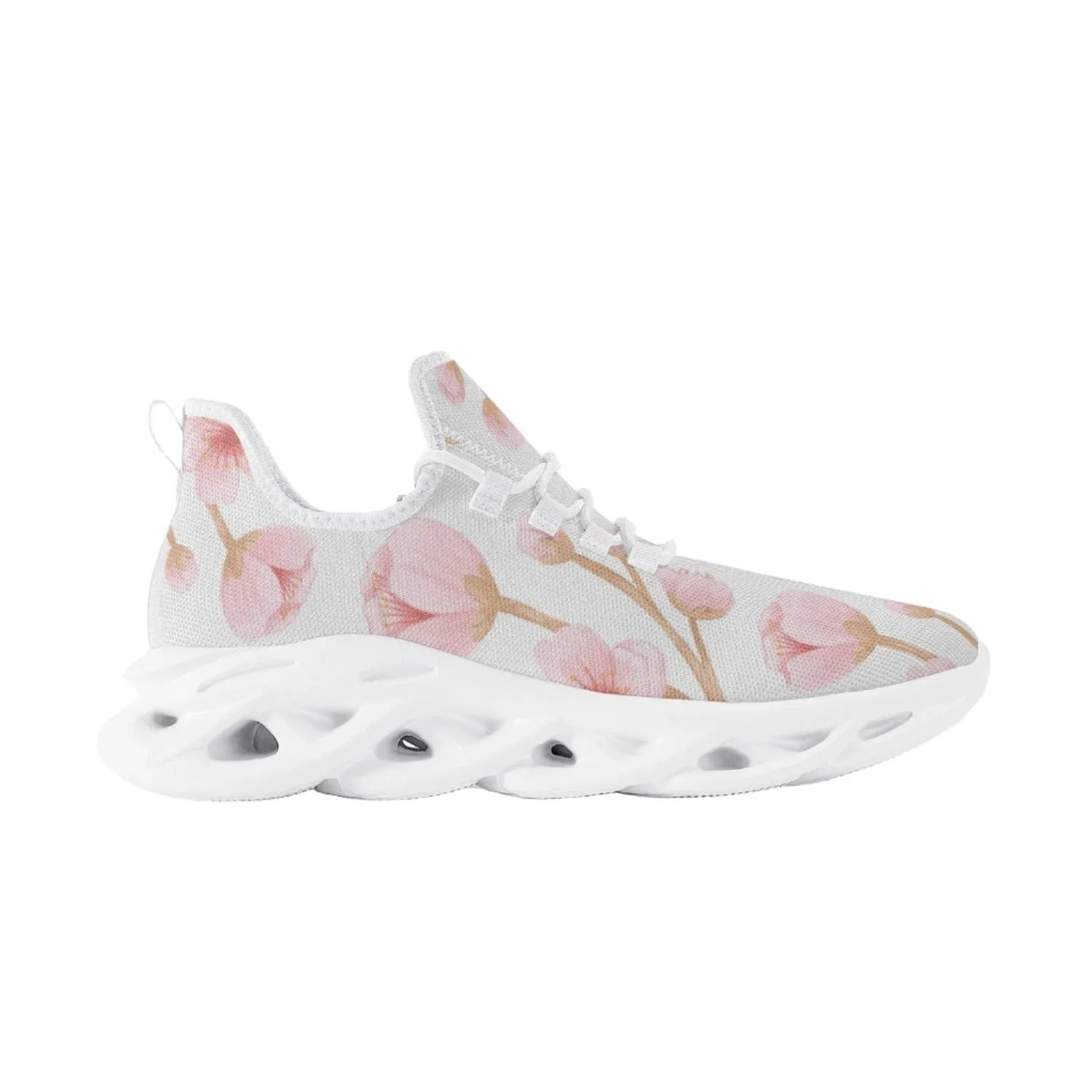 Japanese Pink Flowers White Wave Sole Lace-up Sneakers