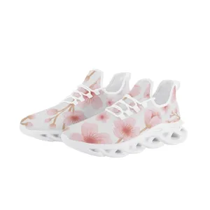 Japanese Pink Flowers White Wave Sole Lace-up Sneakers