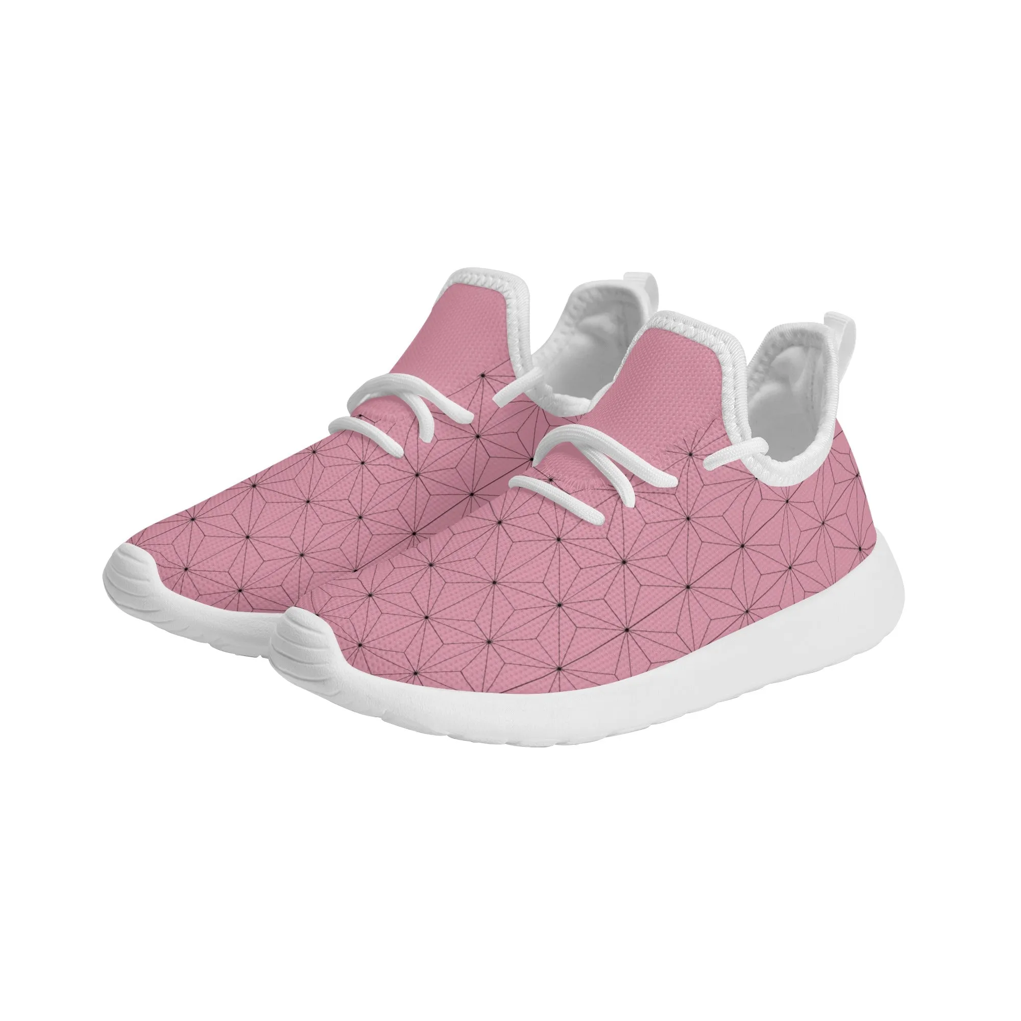 Kids Running Shoes | Mesh Knit Sneakers for kids 7-12 | Anime Slayer of Demon | Pink Brown Pattern