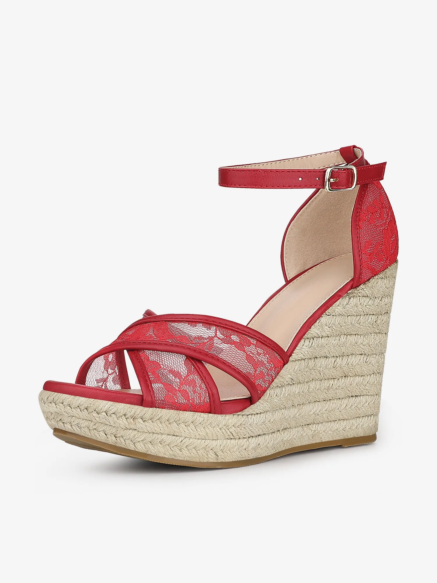 Lace Strapy Round Toe Espadrilles Wedges Sandals