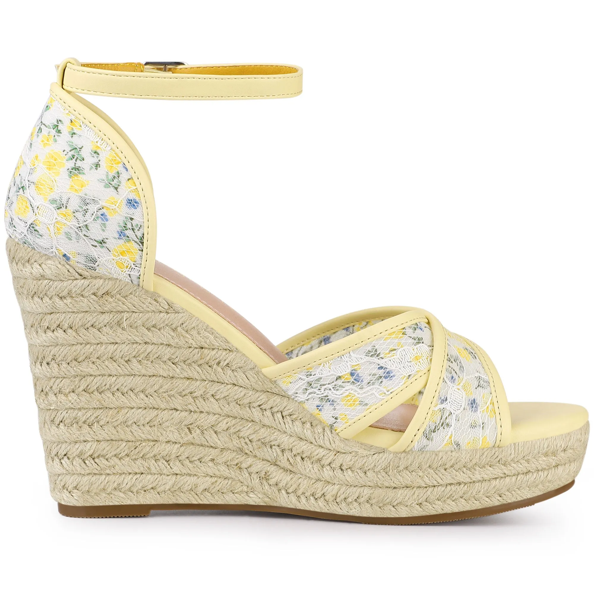 Lace Strapy Round Toe Espadrilles Wedges Sandals