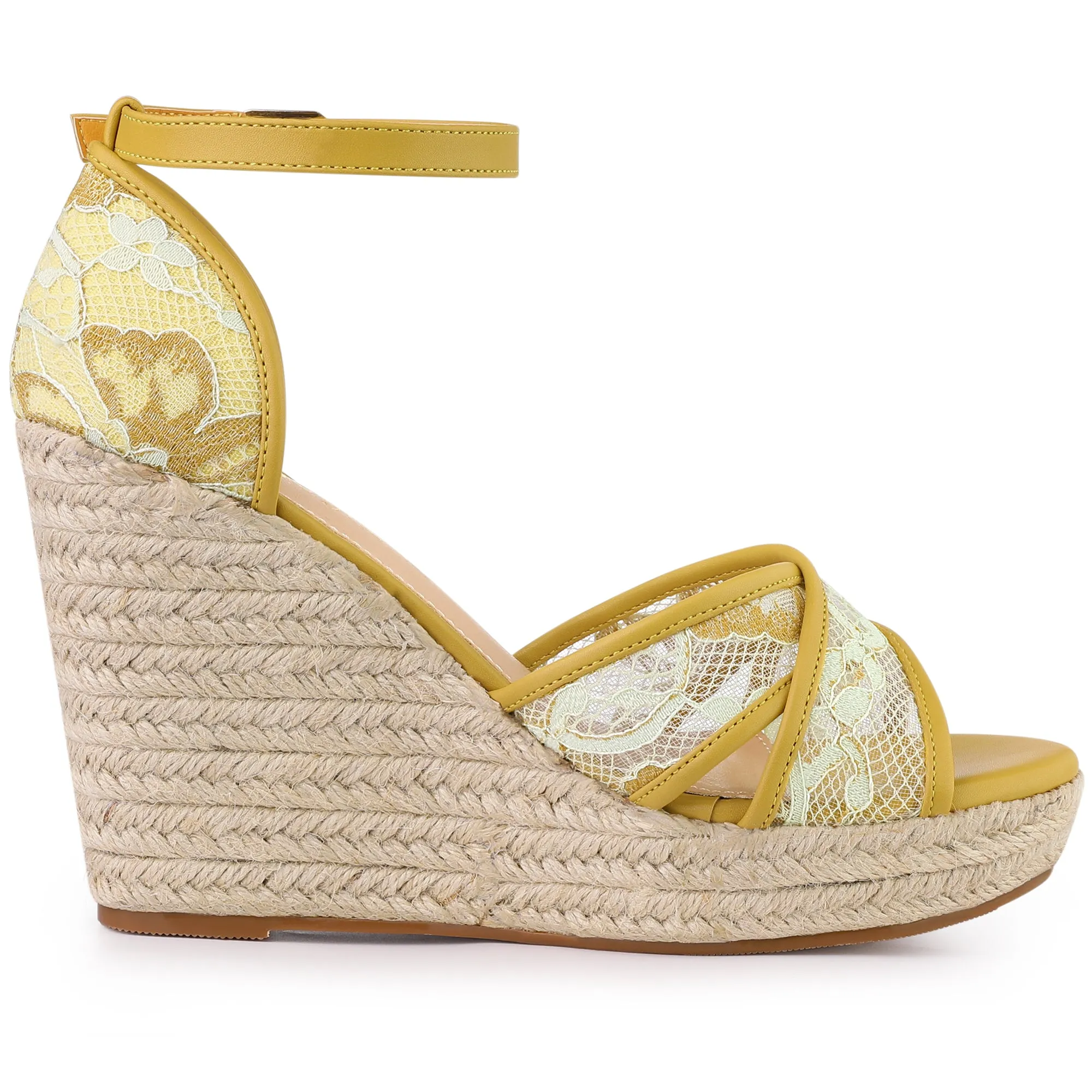 Lace Strapy Round Toe Espadrilles Wedges Sandals