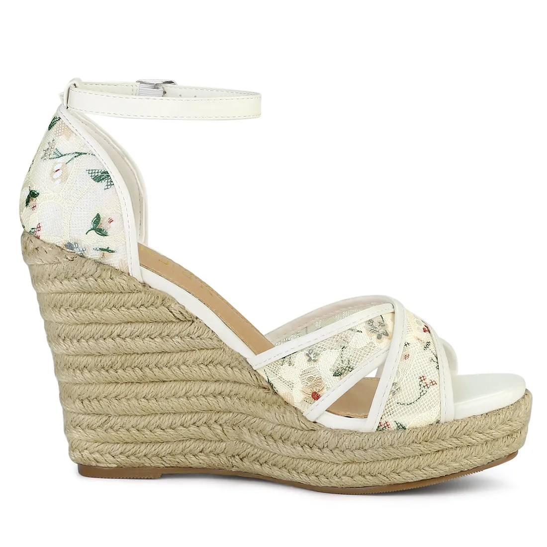 Lace Strapy Round Toe Espadrilles Wedges Sandals