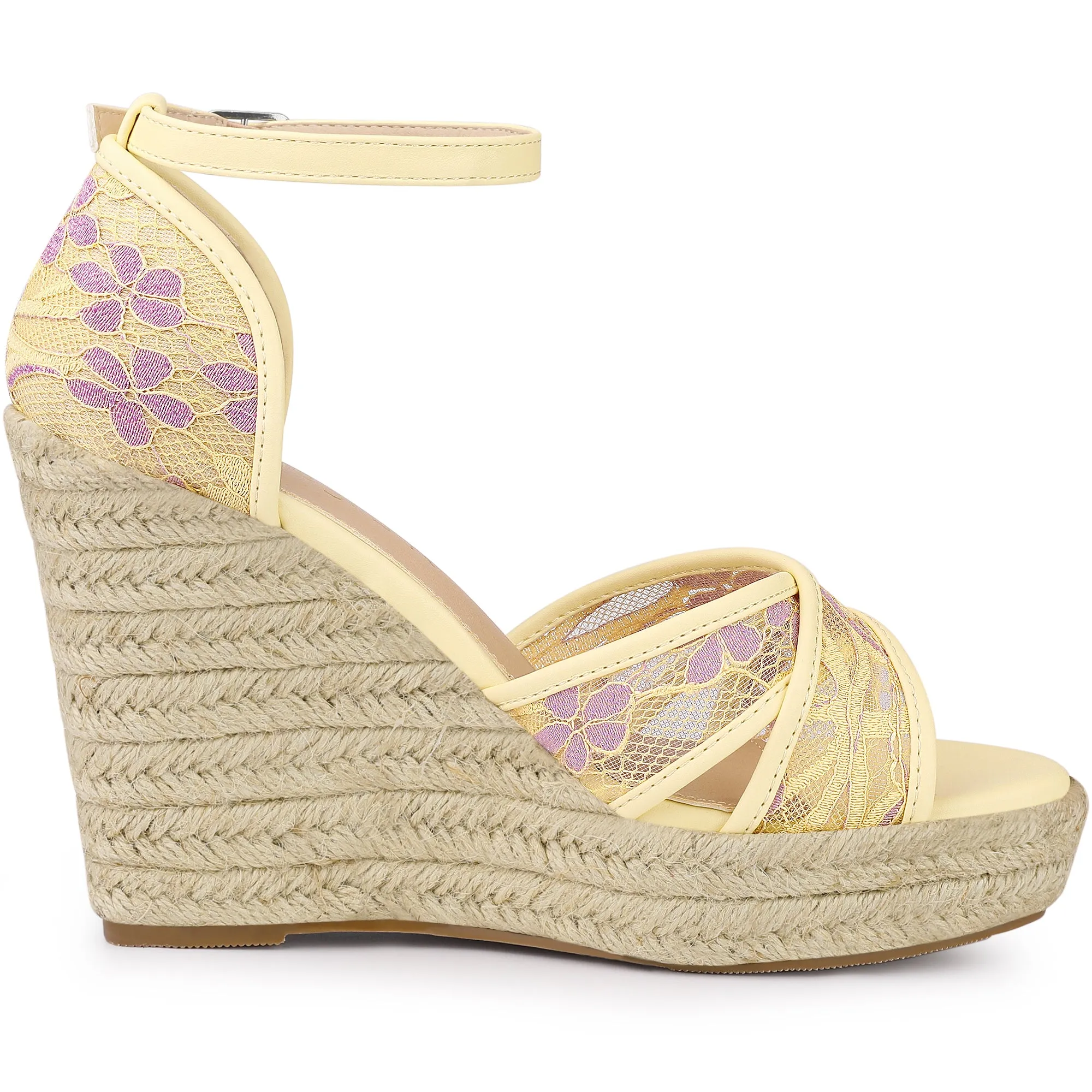 Lace Strapy Round Toe Espadrilles Wedges Sandals