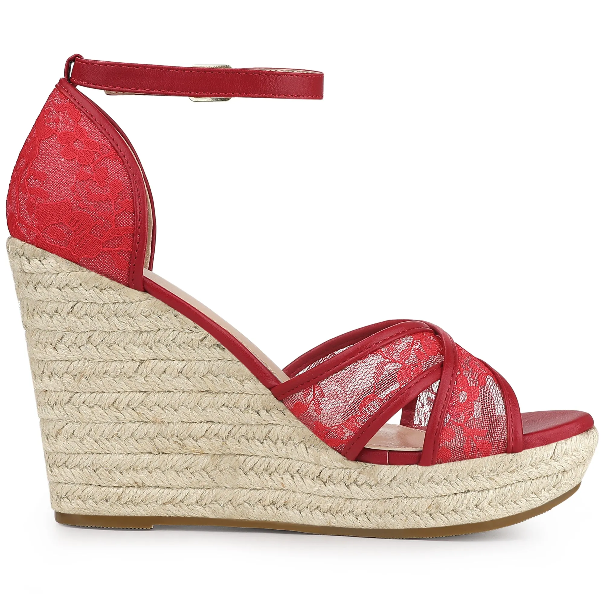 Lace Strapy Round Toe Espadrilles Wedges Sandals