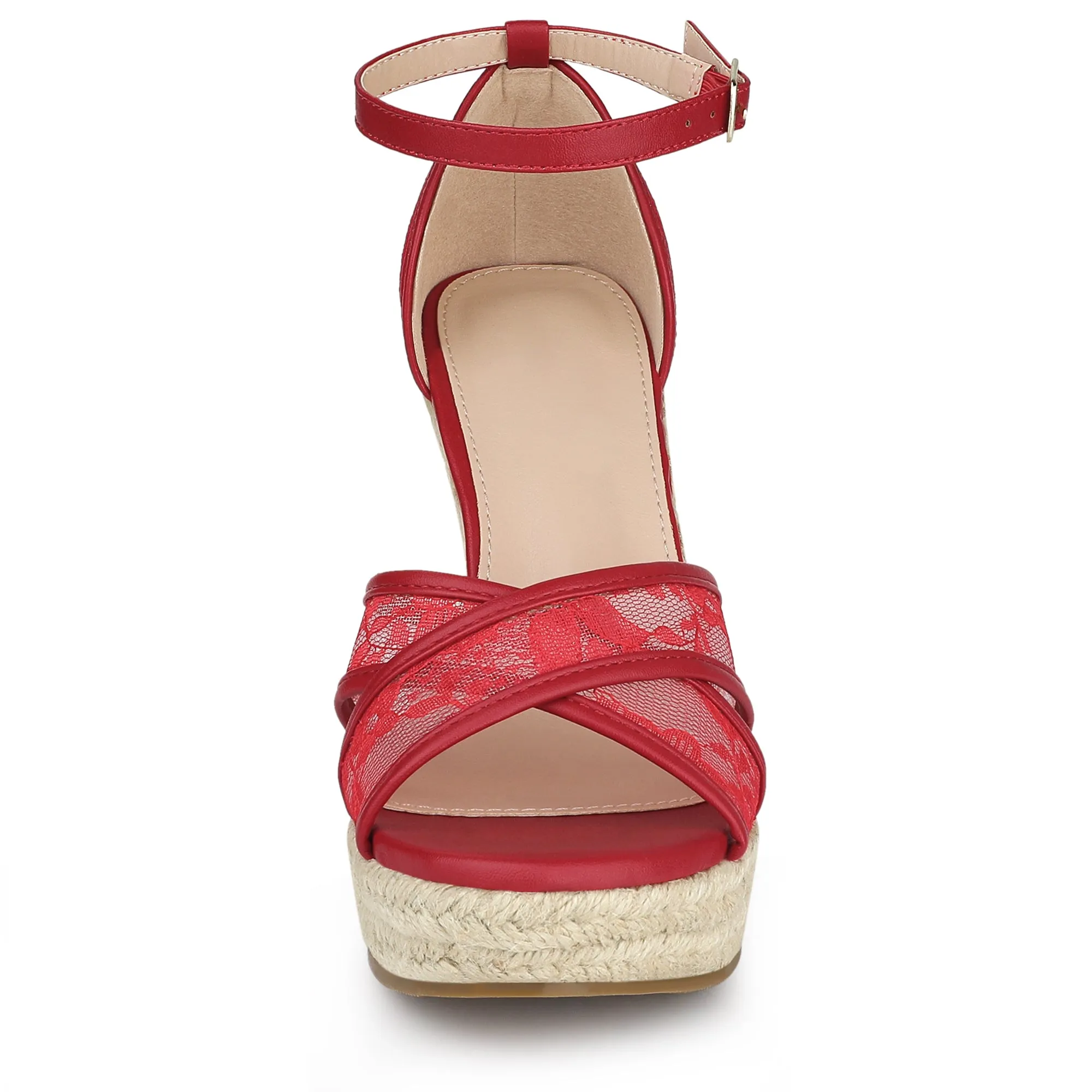 Lace Strapy Round Toe Espadrilles Wedges Sandals