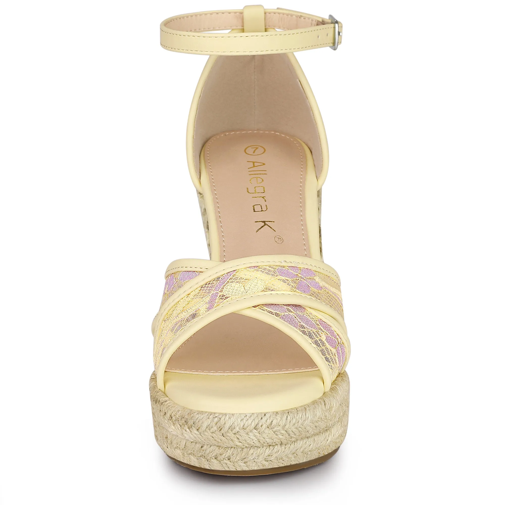 Lace Strapy Round Toe Espadrilles Wedges Sandals