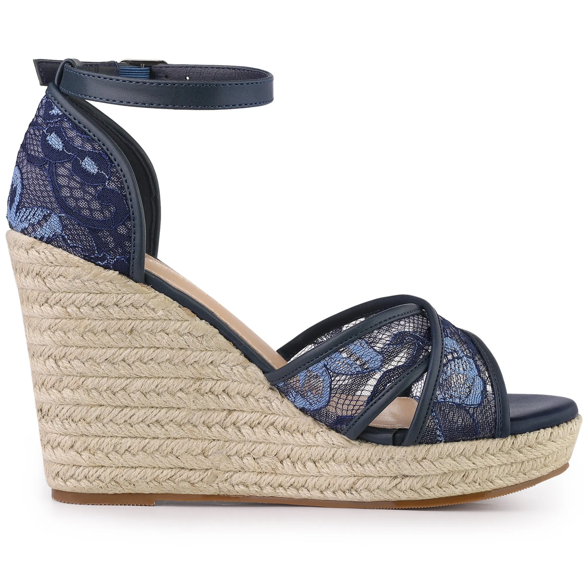 Lace Strapy Round Toe Espadrilles Wedges Sandals