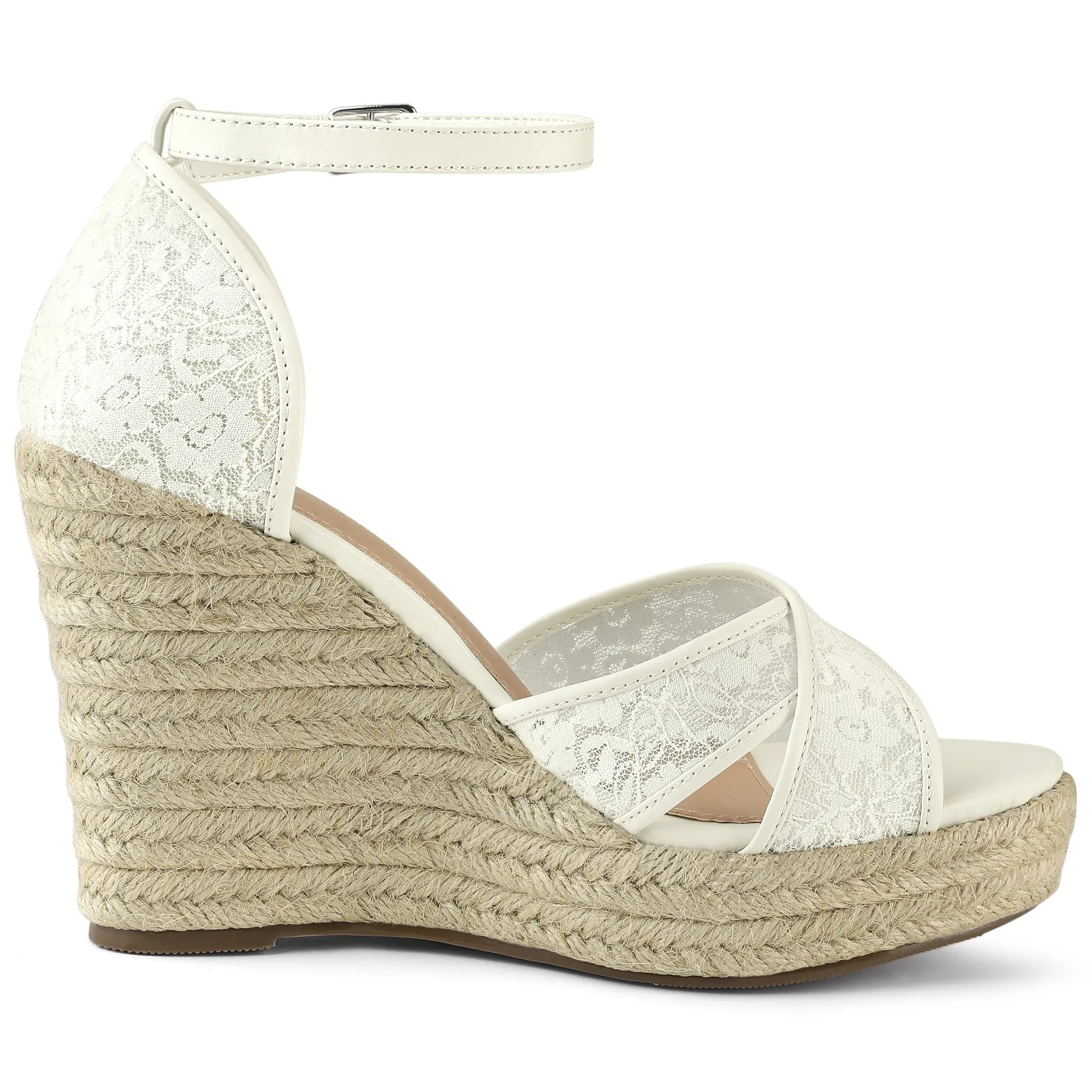 Lace Strapy Round Toe Espadrilles Wedges Sandals