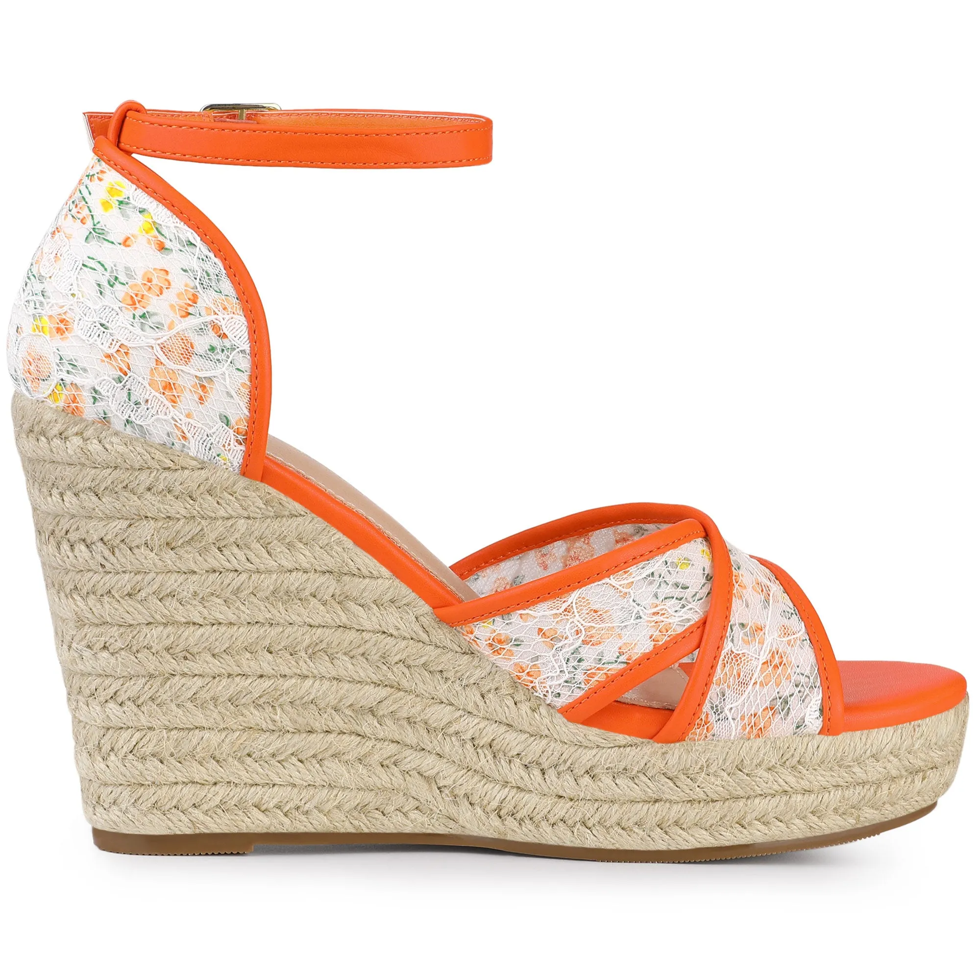 Lace Strapy Round Toe Espadrilles Wedges Sandals