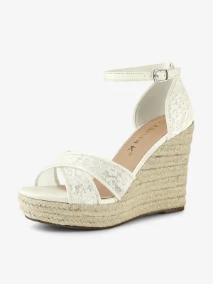 Lace Strapy Round Toe Espadrilles Wedges Sandals