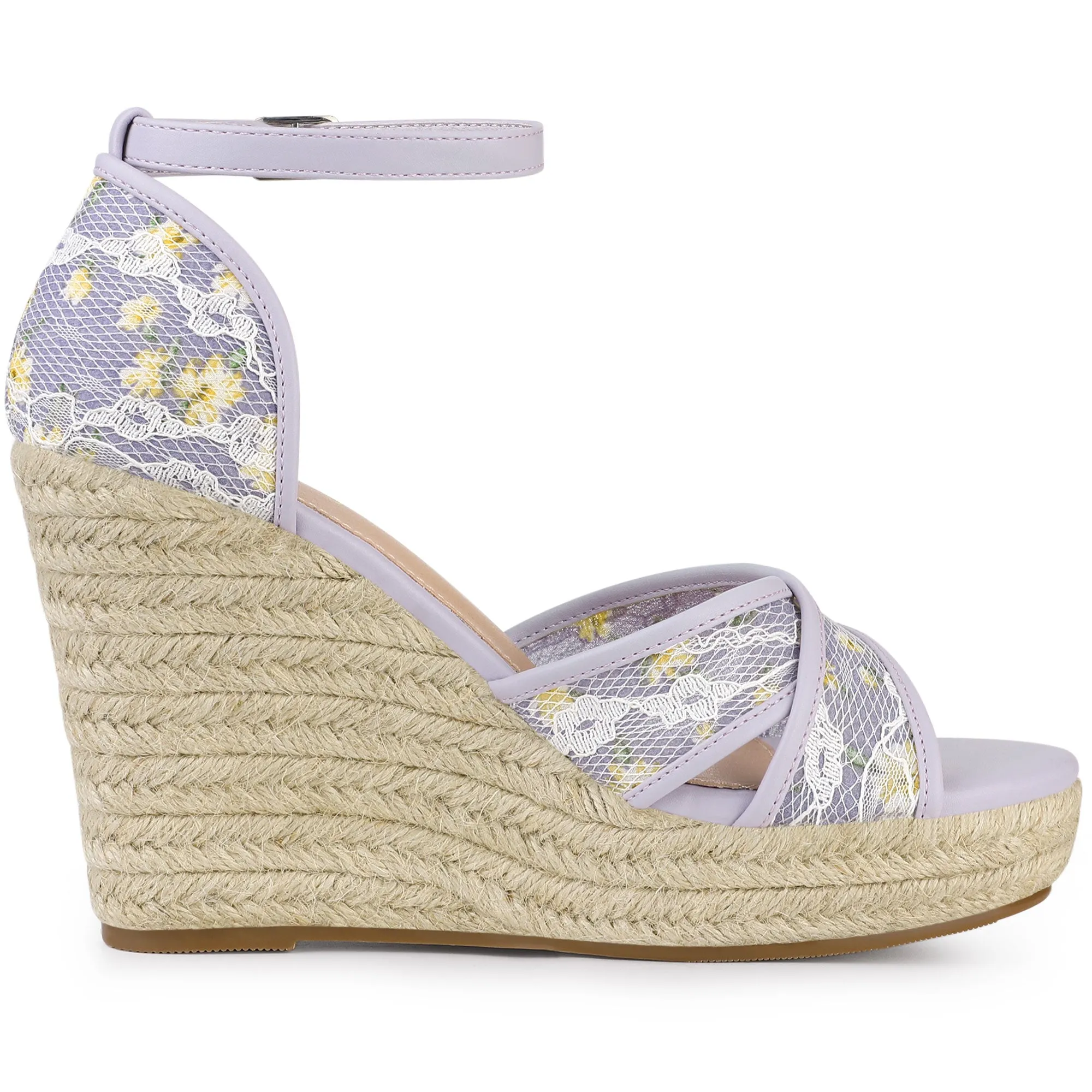 Lace Strapy Round Toe Espadrilles Wedges Sandals