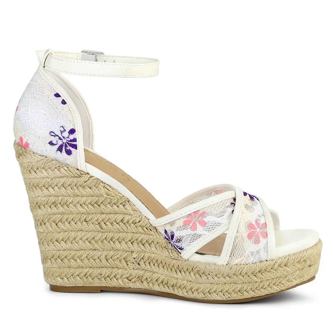 Lace Strapy Round Toe Espadrilles Wedges Sandals