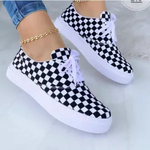 Lace-Up Flats Shoes Print Canvas Fashion Walking Sneakers Women - GlamzLife