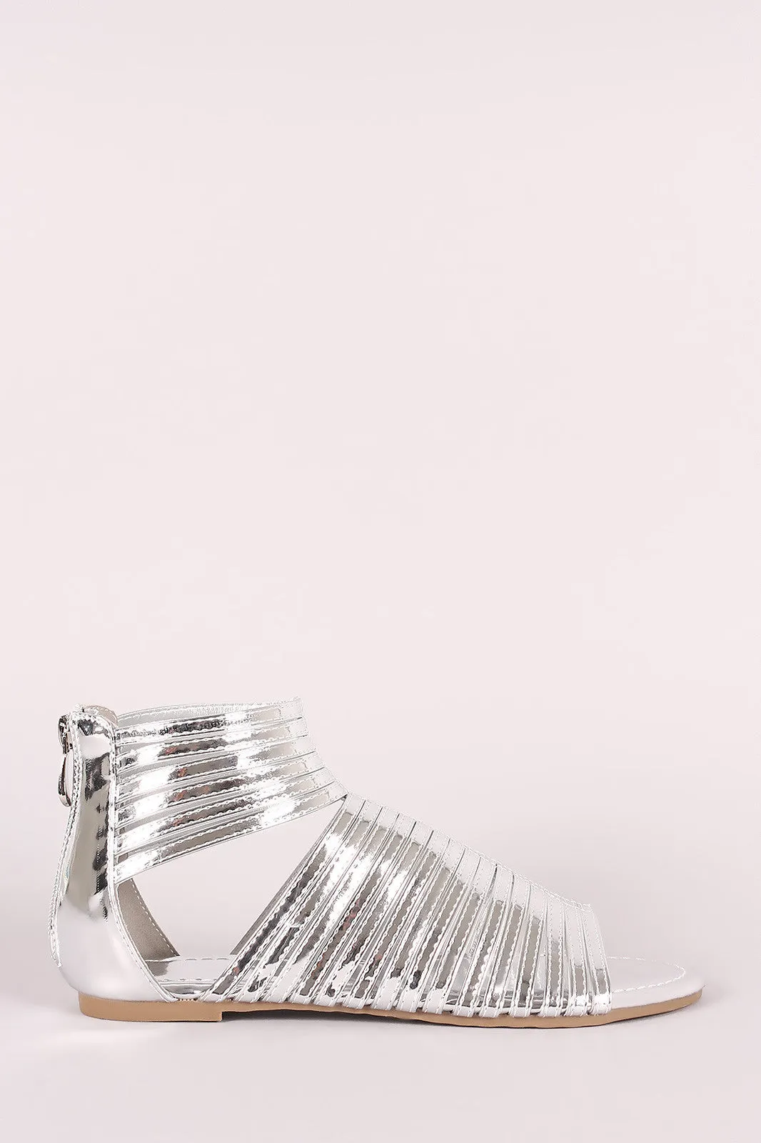 Liliana Mirror Metallic Strappy Open Toe Gladiator Flat Sandal