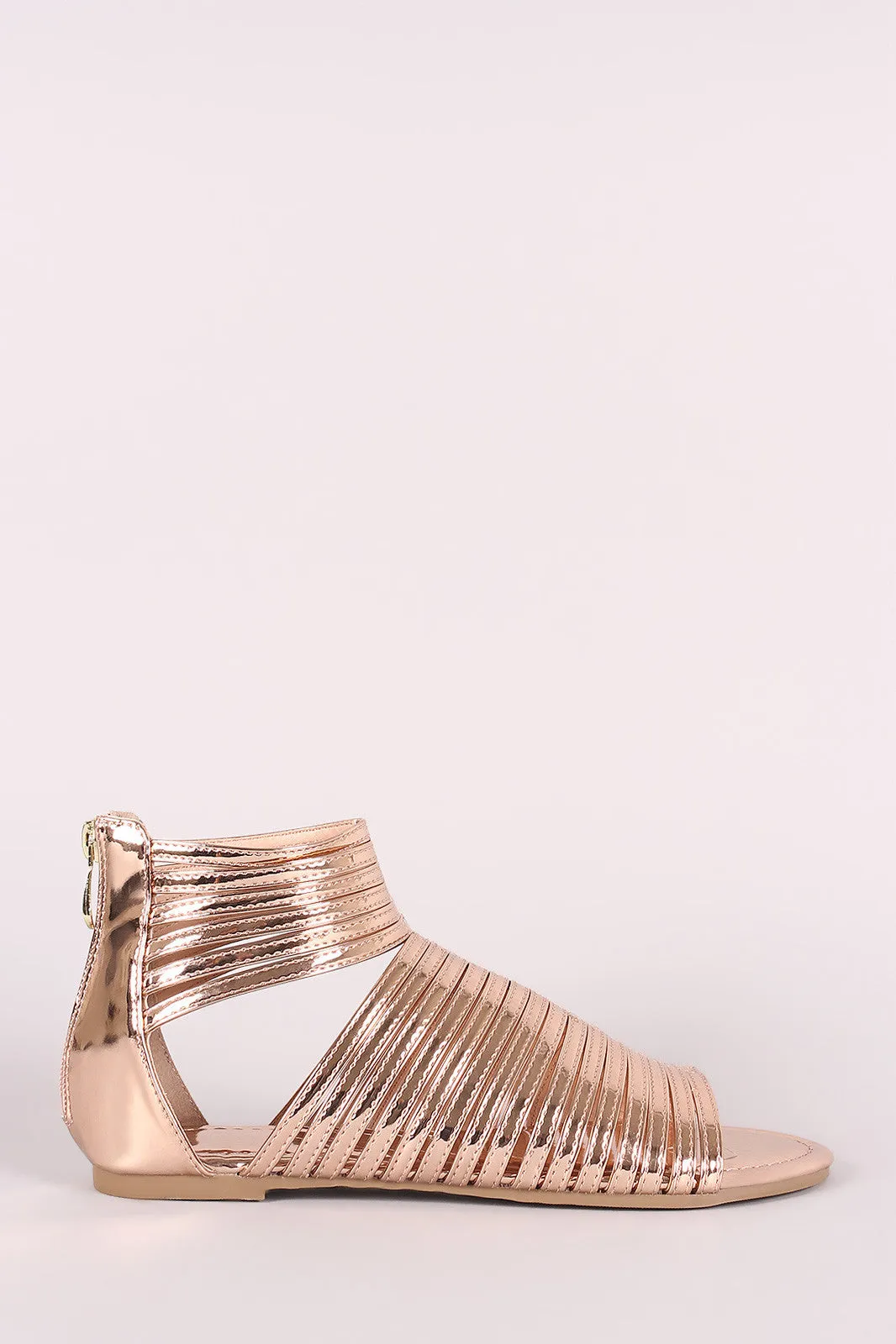 Liliana Mirror Metallic Strappy Open Toe Gladiator Flat Sandal