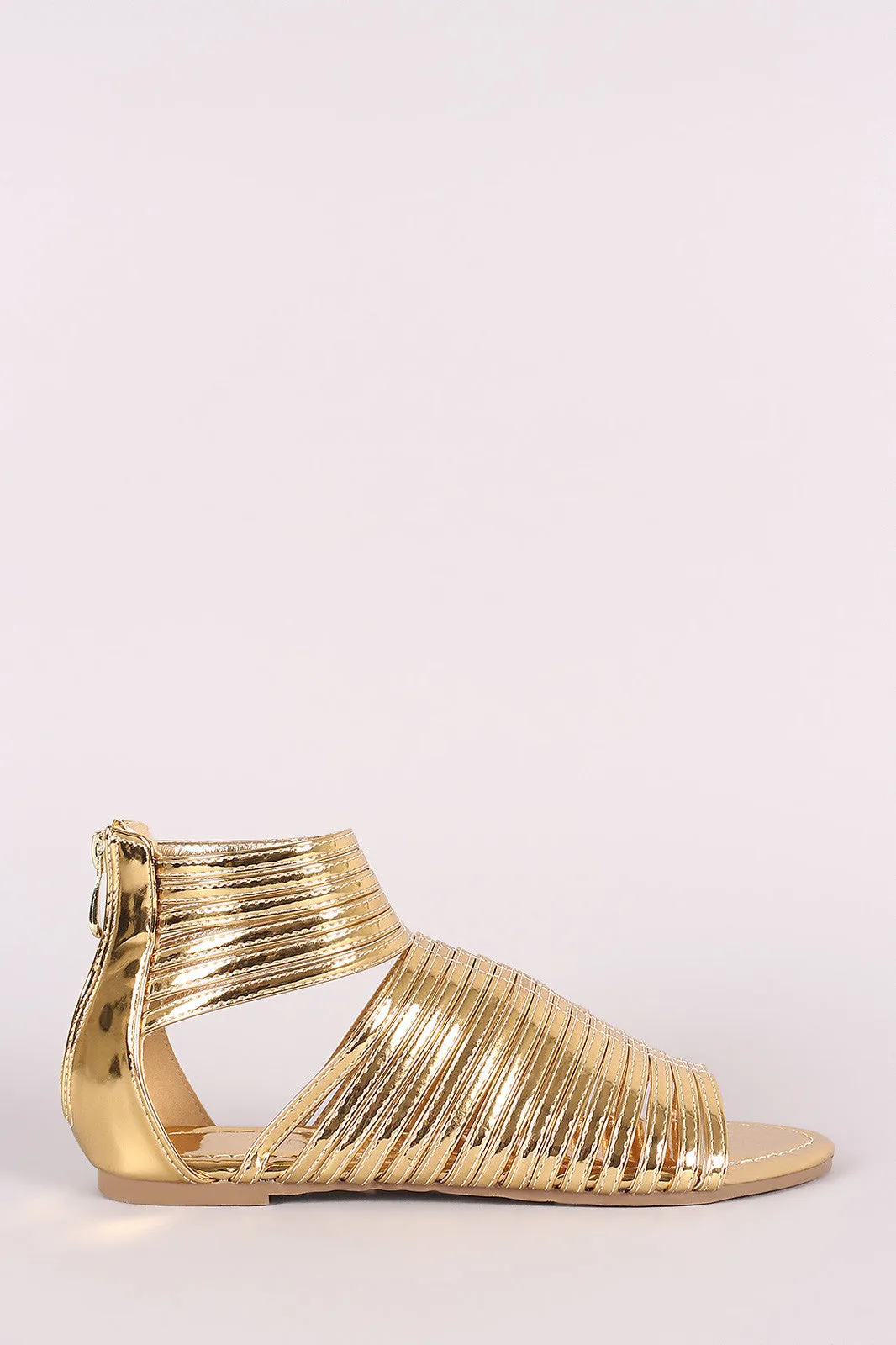 Liliana Mirror Metallic Strappy Open Toe Gladiator Flat Sandal