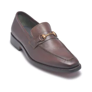 Men Brown Bit Loafer Genuine Leather Shoes with Golden Decoration