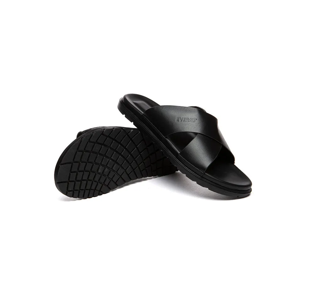 Men Leather Crossover Slip-on Ultra Soft Summer Slides Wyatt