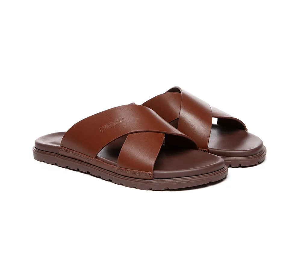 Men Leather Crossover Slip-on Ultra Soft Summer Slides Wyatt