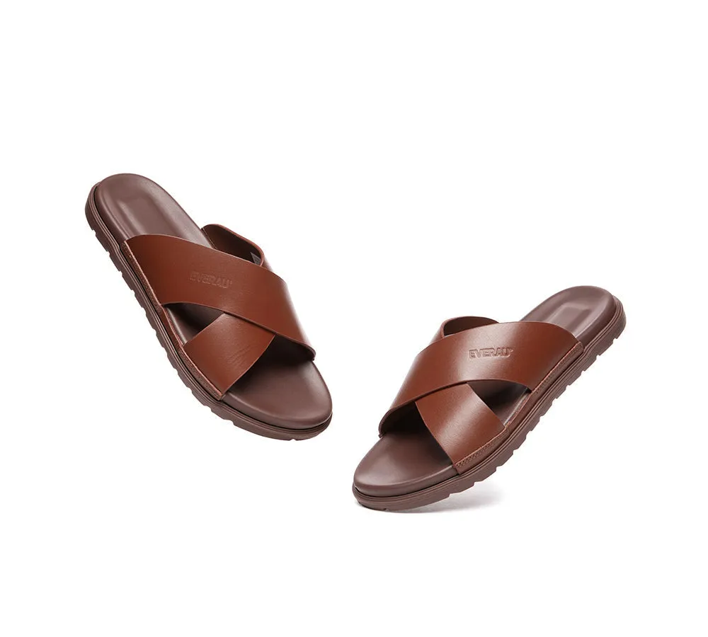 Men Leather Crossover Slip-on Ultra Soft Summer Slides Wyatt