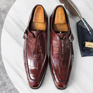 Men leather loafers stylish embossed slip on burgundy loafers