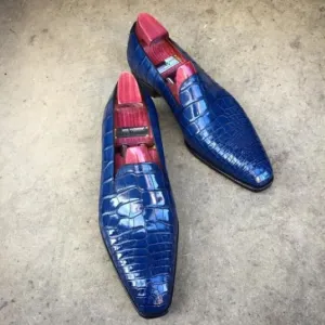 Men's Blue Alligator Leather Slip On Loafers