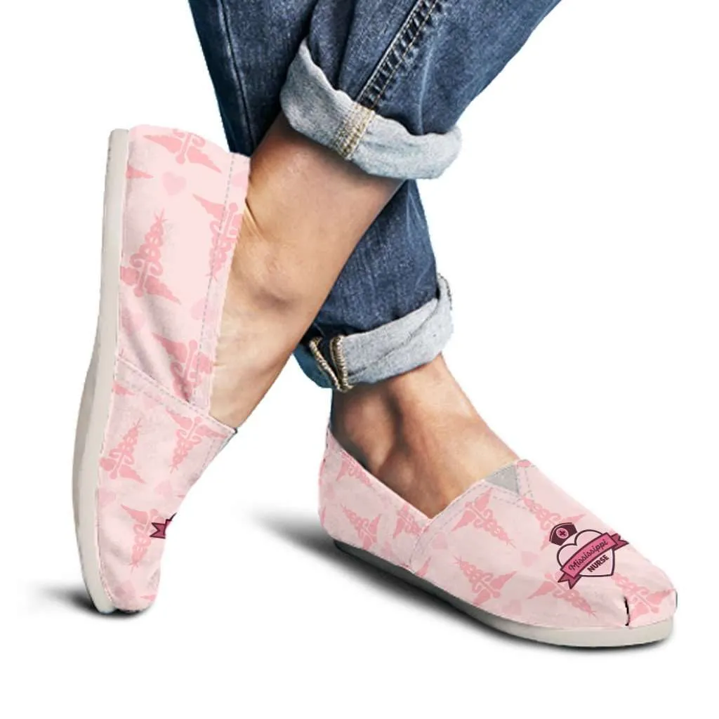 Mississippi Nurse Pink Casual Canvas Slip on Shoes Women's Flats