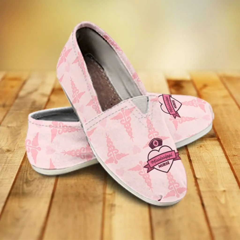 Mississippi Nurse Pink Casual Canvas Slip on Shoes Women's Flats