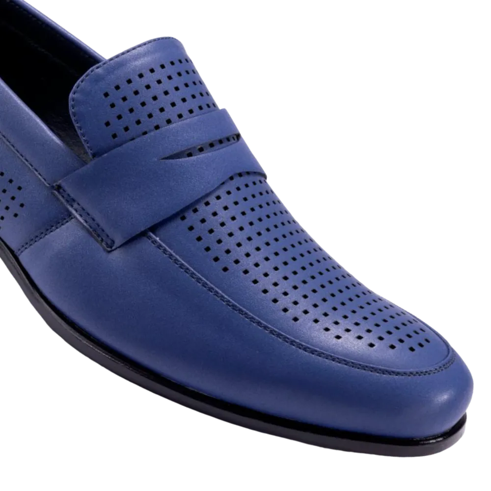 Montique Blue Men's Penny Strap Loafer Slip-On Dress Shoe