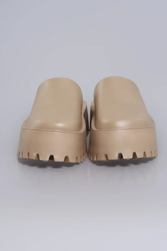 No Such Luck Platform Chunky Slides - Taupe