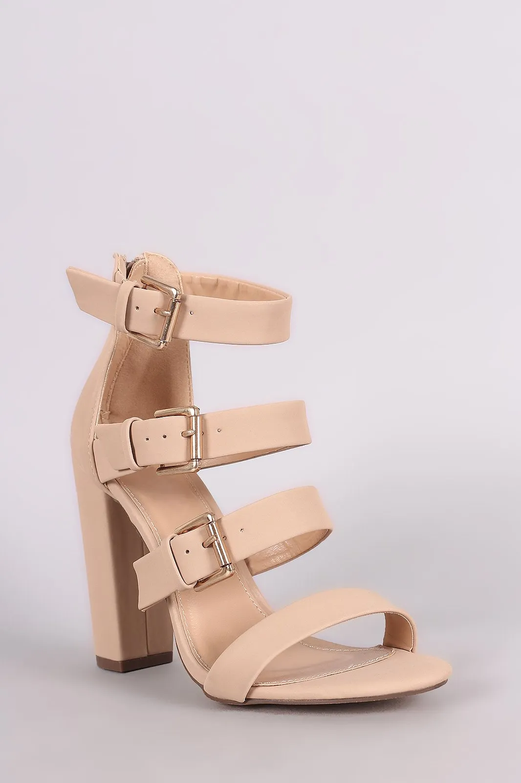 Nubuck Strappy Buckled Open Toe Gladiator Chunky Heel