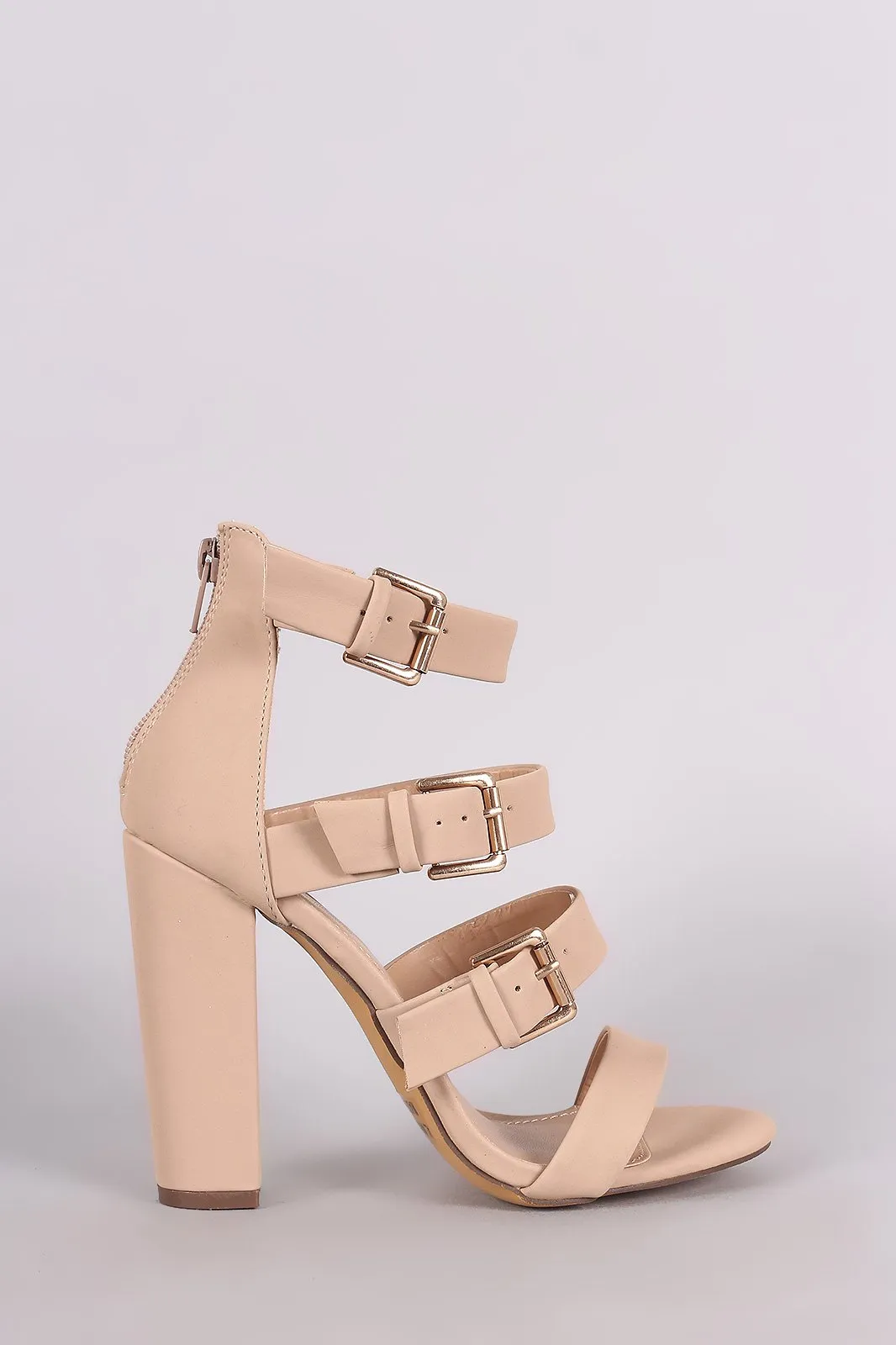 Nubuck Strappy Buckled Open Toe Gladiator Chunky Heel