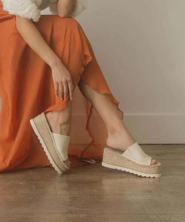 OASIS SOCIETY Ivy - Off White Espadrille Platform Slide Sandals