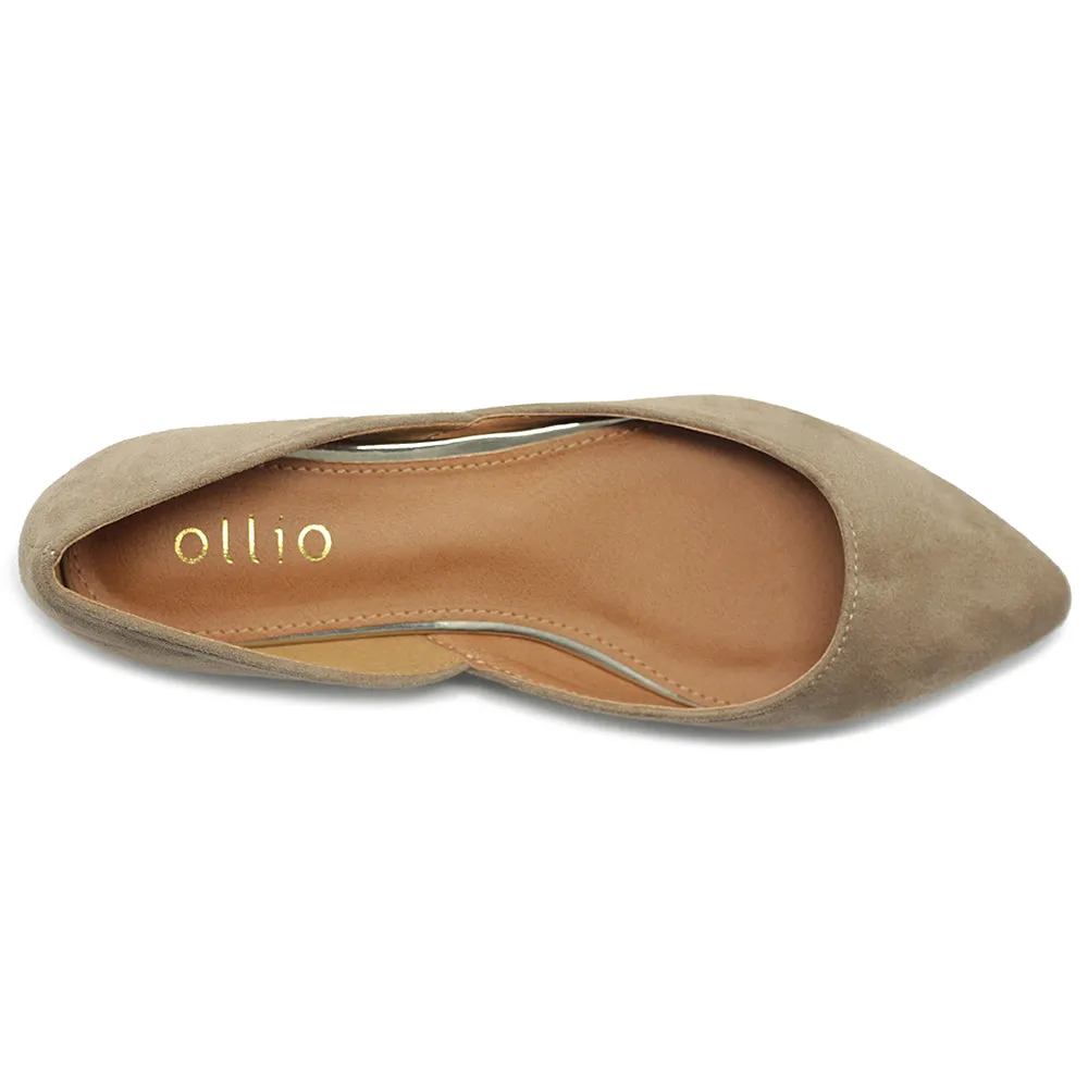 Ollio Women's Shoes Faux Suede Slip on Comfort Light Pointed Toe Ballet Flat