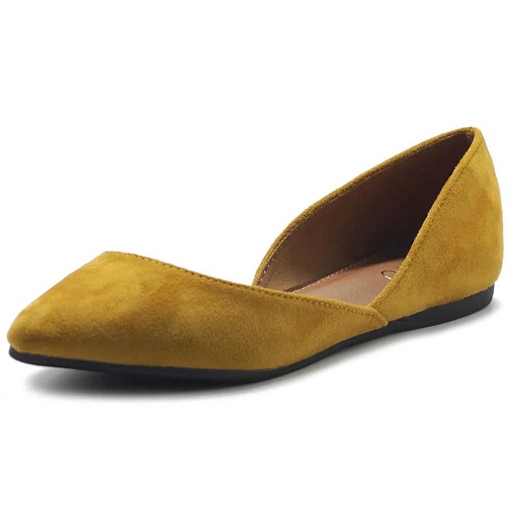 Ollio Women's Shoes Faux Suede Slip on Comfort Light Pointed Toe Ballet Flat