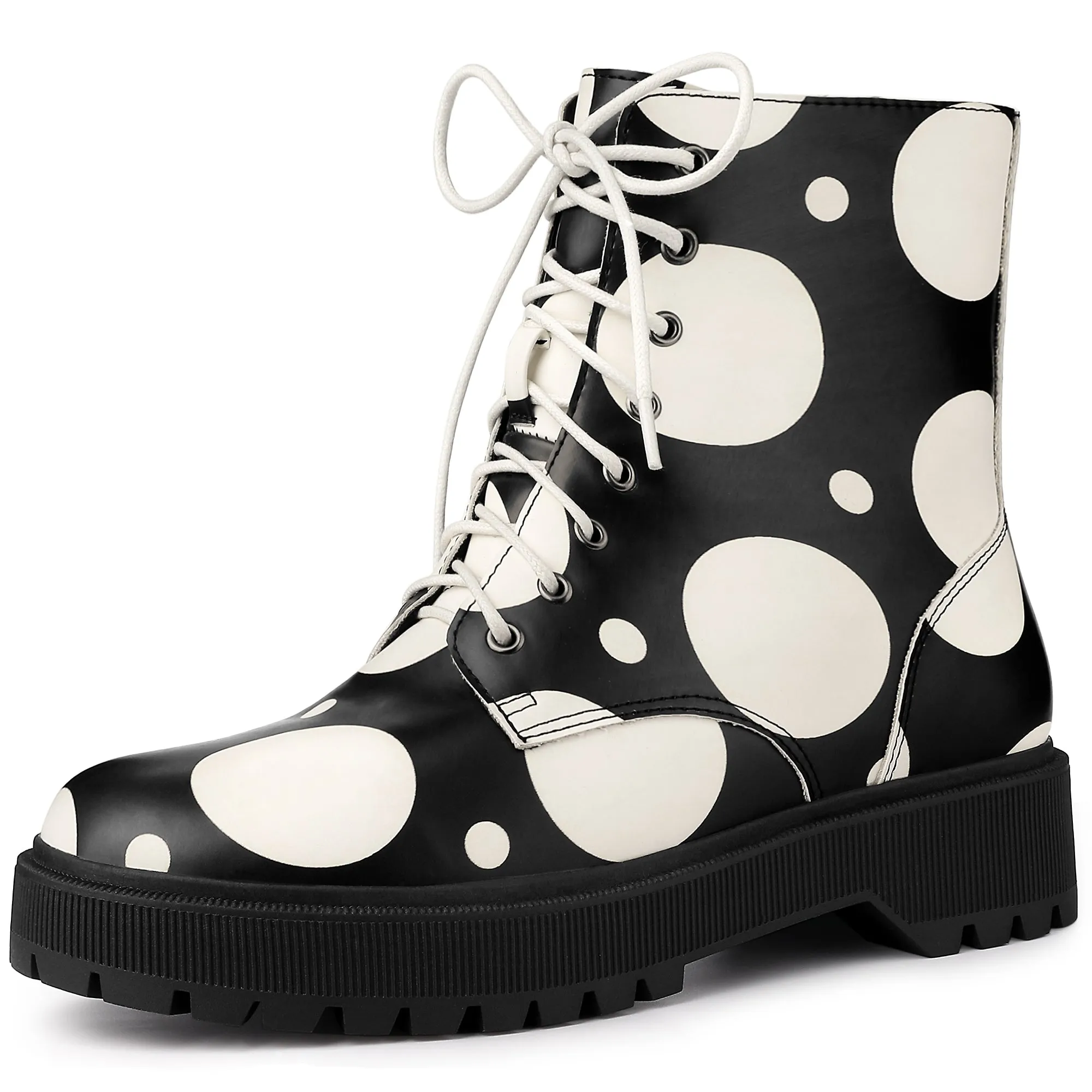 Polka Dots Platform Zipper Lace Up Combat Disco Boots