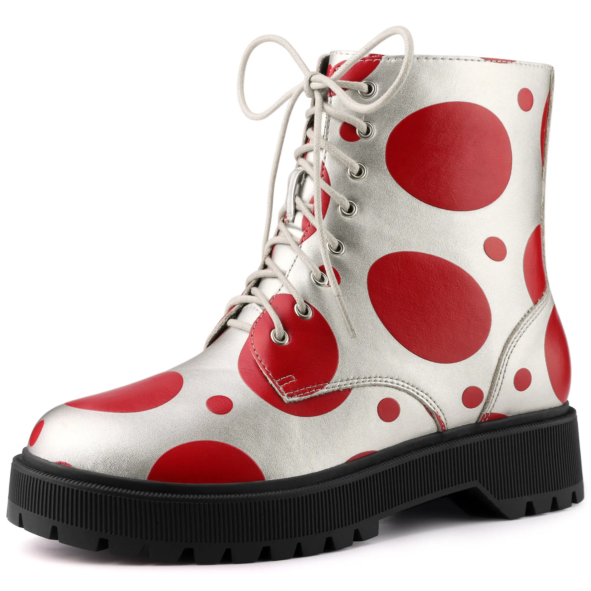 Polka Dots Platform Zipper Lace Up Combat Disco Boots