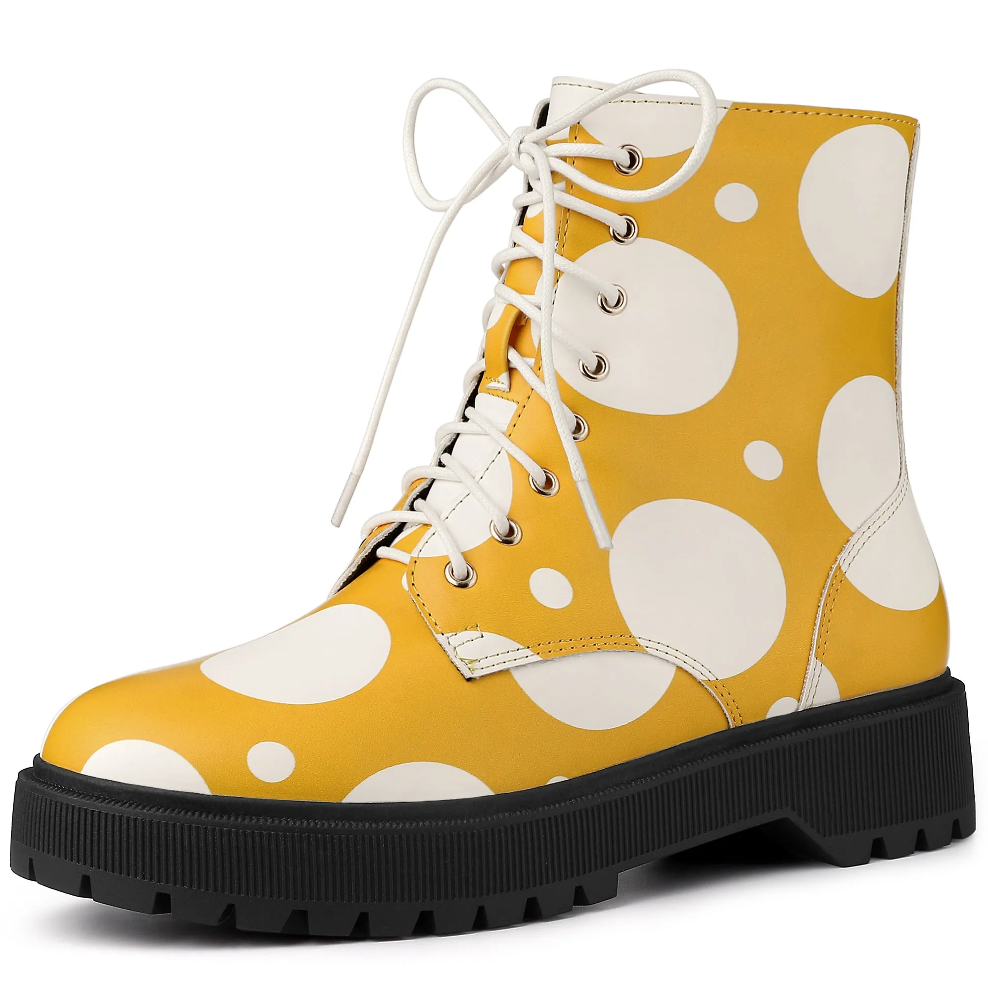 Polka Dots Platform Zipper Lace Up Combat Disco Boots