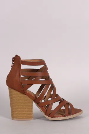 Qupid Strappy Overlapping Caged Chunky Heel