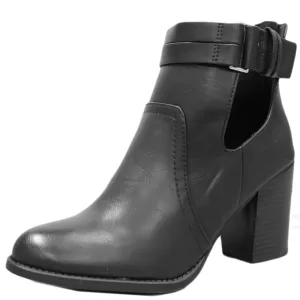 Soda Women's June Open Side Buckle Detail Stacked Chunky Heel Bootie