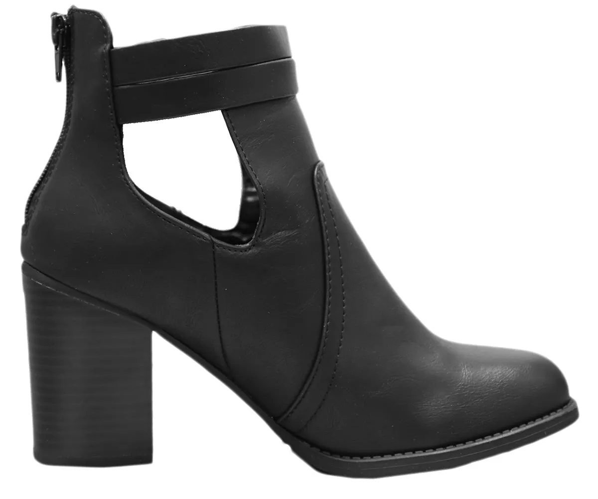 Soda Women's June Open Side Buckle Detail Stacked Chunky Heel Bootie