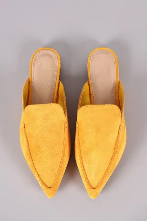 Suede Pointy Toe Mule Loafer Flat