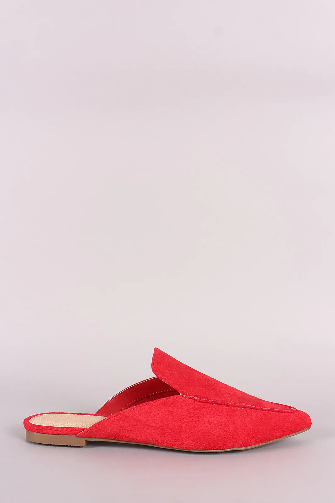 Suede Pointy Toe Mule Loafer Flat