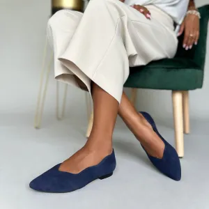 Vivienne Extra-Wide Fit Ballet Flats - Navy Suede