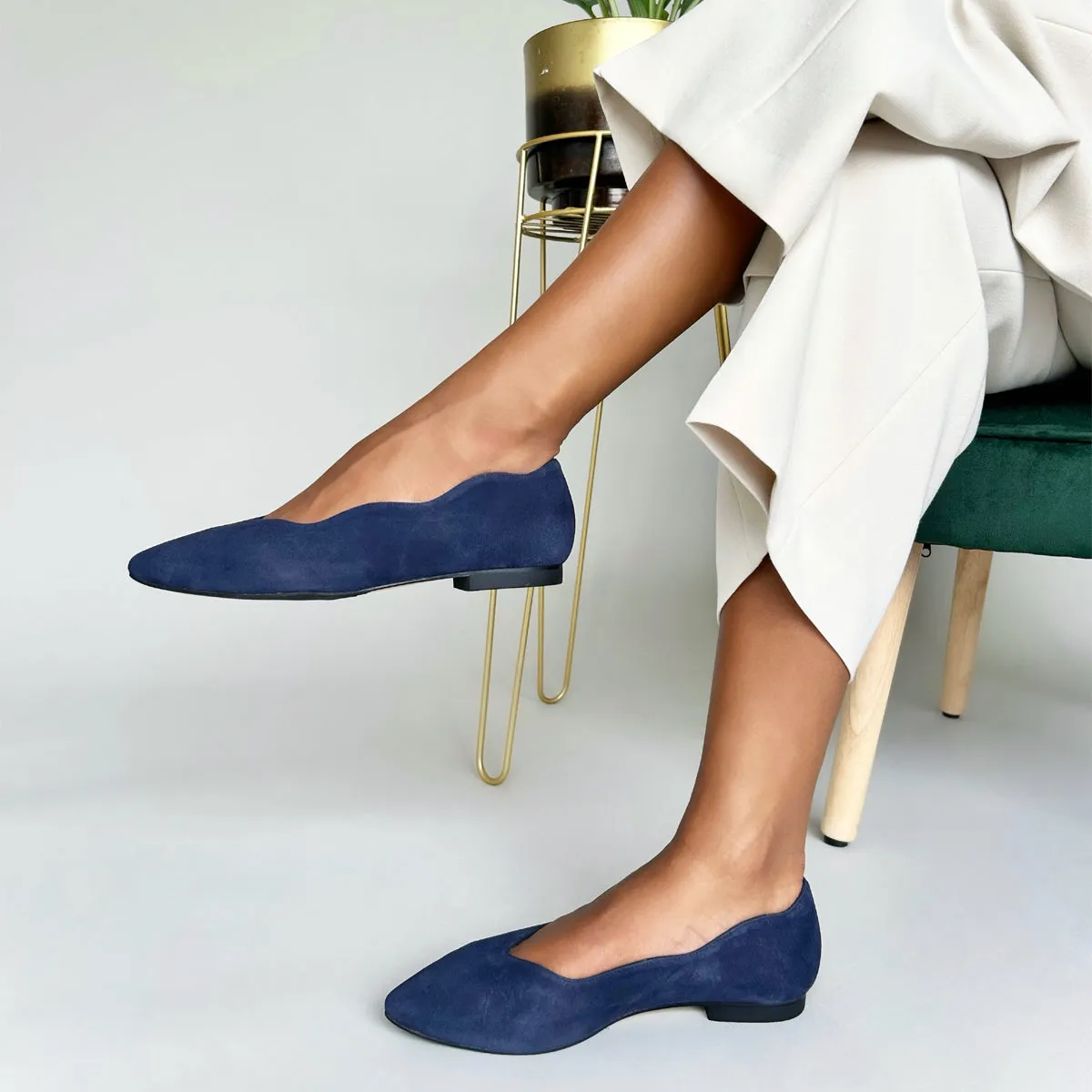 Vivienne Extra-Wide Fit Ballet Flats - Navy Suede