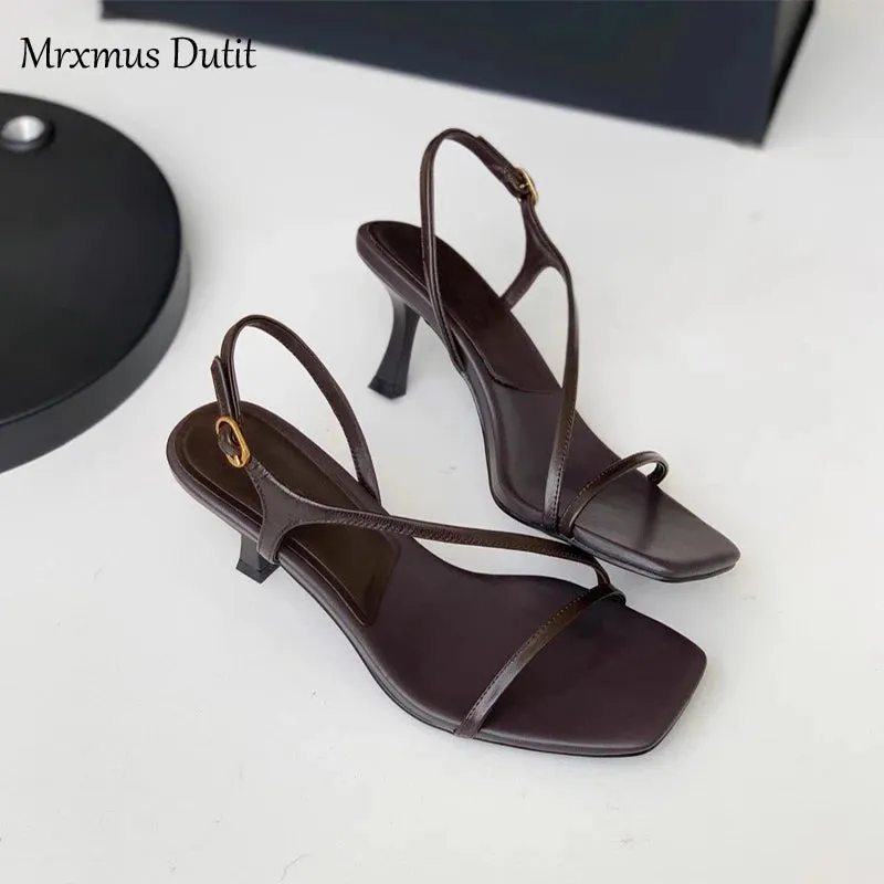 Women's Genuine Leather High-heel Thin Strap Sandals